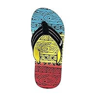 REDVOLUTION New Kids' Tribal Pattern Tropical Print Beach Sandals Boys' Bali Flip-Flop (5, Black/Yellow, numeric_5)