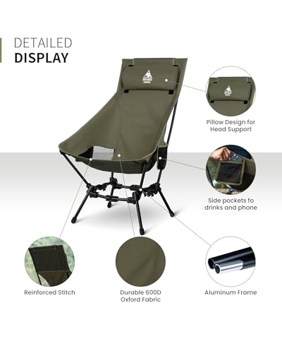 Image of OneTigris Dragonhide Camping Chair with Pillow Design, Comfortable Widened Seat Folding Chair, 275 lbs Capacity