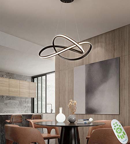 Modern LED Chandelier Lighting Fixture Dimmable with Remote Control Acrylic Kitchen Island Pendant Lights Chic Curve Design Painting Lamp Height Adjustable Dining Table Hanging Lamp Bedroom (Black)