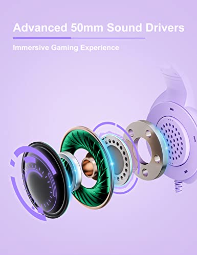Ziumier Z20 Purple Gaming Headset With Microphone, Compatible With Ps4 Ps5 Xbox One Pc Switch, Over-Ear Gamer Headphones,Rgb Led Light, Noise Canceling Mic, Stereo Surround Sound #TOP2
