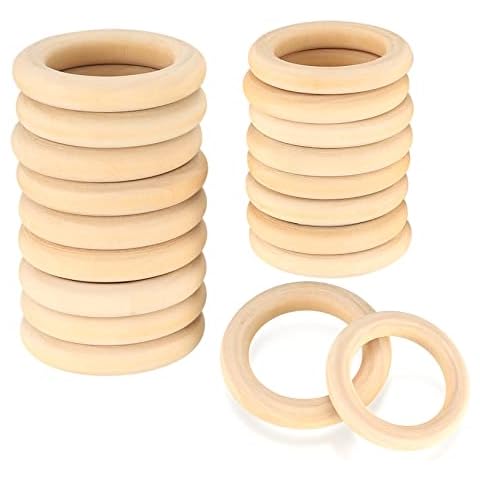 38 Pcs Wooden Rings, Natural Wood Rings, Unfinished Wood Teething Rings, Craft Wooden Rings Hoops for Craft DIY Jewelry Making Rings Pendant Connectors Wooden Craft Rings - 35m, 55mm Cover