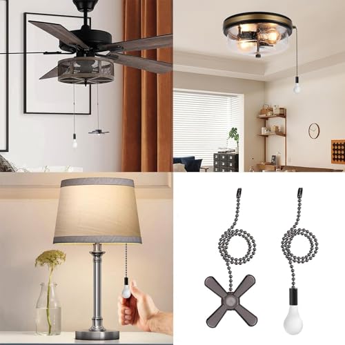 Image of SKYVIEW INTERNATIONAL Ceiling Fan Pull Chain Extension Ornaments with Decorative Light Bulb and Fan Cord, 13.6 Inches, Dark Brown