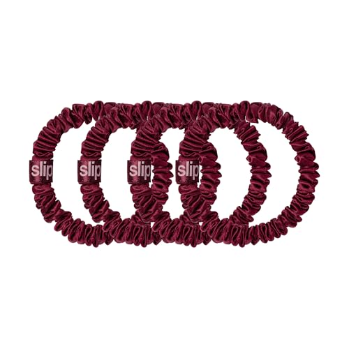 Image of Slip Silk Hair Ties - Skinny Silk Maroon Scrunchies, No Damage, No Crease, Anti-Breakage |100% Mulberry Silk | All Hair Types | Made with Proprietary Slipsilk | Set of 4