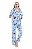 GLOBAL Comfy Pajamas for Women 2-Piece Warm and Cozy Flannel Pj Set of Sleepwear Button Front Top...