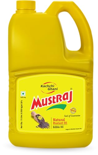 Image of Mustraj Kachi Ghani Mustard Oil 5L Jar | Pure Sarson Ka Tel | Cold Pressed Natural Oil | High Pungency & Rich Aroma | Ideal for Cooking, Frying, Tempering & Pickling | 100% Edible Oil