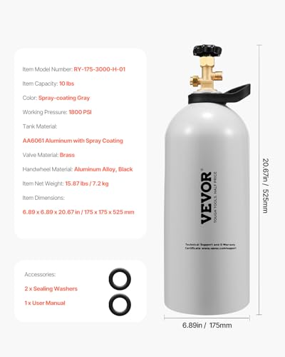 Image of VEVOR CO2 Tank, 10 lbs New Aluminum Alloy Cylinder, CO2 Air Tank with Light Spray Coating, CGA320 Valve, Handle & Adjustable Pressure, DOT Approved Cylinder for Draft Beer Dispensing