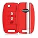 Produktbild kwmobile Autoschlüssel Hülle kompatibel mit Kia 3-4-Tasten Autoschlüssel - Silikon Schutzhülle Schlüsselhülle Cover Rallystreifen Sidelines Weiß Rot
