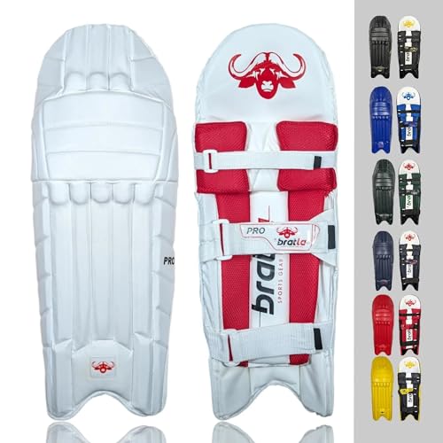 Bratla Pro Cricket Pads for Men Batting, White Cricket Pads for Men, Cricket Batting Pads or Leg Guard for Adult White