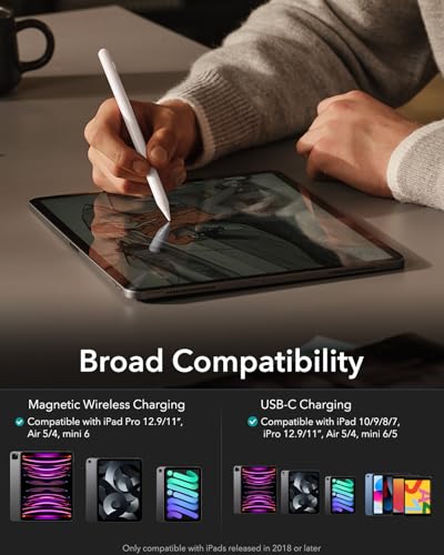 Image of ESR Magnetic Wireless Charging iPad Pencil, 2nd Generation Stylus Pen for iPad, Digital Pencil Pro for ipad 11 /10th,iPad Pro 12.9 inch / 11 inch(4th /3rd /2nd /1st), iPad Air 5 /4, White