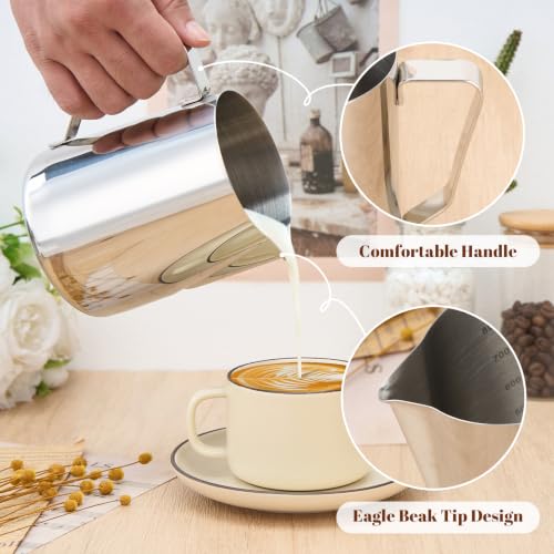 Image of Amrules Milk Frothing Pitcher 31oz Frother Cup Barista Tools, Silver