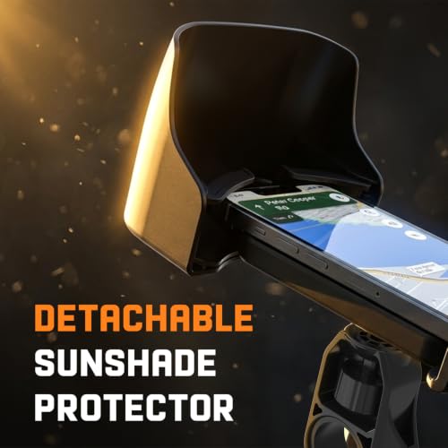 Image of Amkette iGrip Secure X2 Mobile Holder for Bike & Scooty with Handlebar Mount, One Press Lock & Unlock, Built in Sunshade, Anti Slip Silicone Grip, 4 Corner Clamping, Compatible with 4.7 inch-7 inch Smartphone