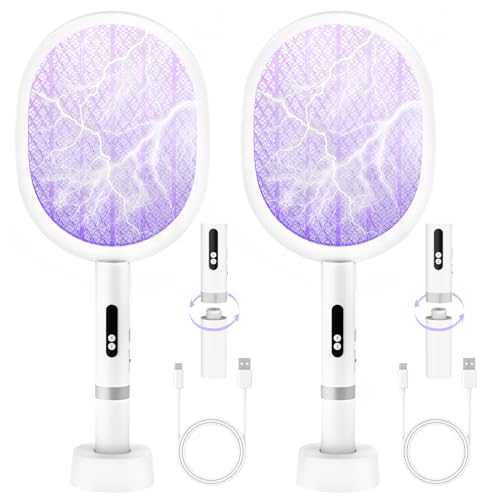 PALONE 2 PCS Raqueta Mosquitos Electrica Chargement Type-C 1801mAH, Mata Mosquitos Electrico Convient pour Intérieur et Extérieur(Blanc)