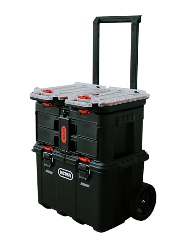 Keter Stack-n-Roll Modularer Werkzeug-Organizer für Garagenaufbewahrung und Heimwerken, 4-teiliges Werkzeugkastensystem aus Kunstharz für Kleinteile, Schwarz