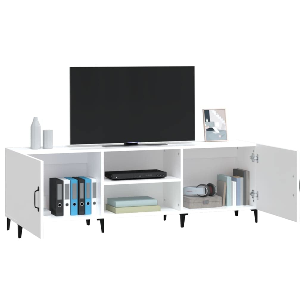 Szafka TV biała 150 x 30 x 50 cm, materiał drewnopochodny, konsola medialna do salonu, centrum rozrywki z miejscem do przechowywania, wytrzymała ławka TV