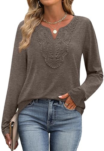 Image of XIEERDUO Boho Tops for Women Blouses Dressy Casual V Neck Long Sleeve Shirts Fall Outfits Trendy Vacation Clothes