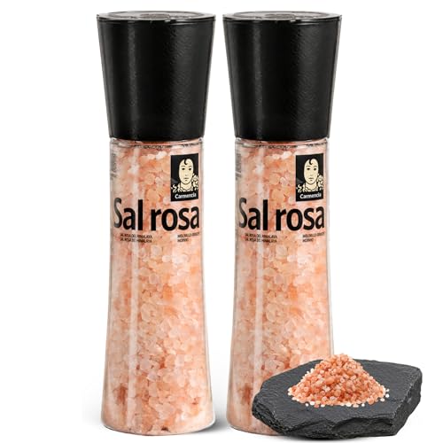 Sal Rosa del Himalaya, Formato molinillo gigante, Apta para realzar todos tus platos y brindar un toque gourmet, sazonar carnes, pescados y verduras, Sin Gluten, Contiene 2 unidades de 370 g