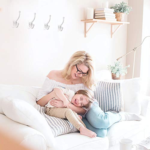 Heavy Duty Wall Hooks For Hanging - Antique White (4 Pack) Cast Iron, Coat Hooks For Hanging Coats - Decorative, Farmhouse Wall Hooks For Bags, Hats, Towels (Includes Hardware) #TOP7