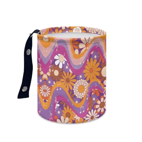 Image of Renewold Waterproof Car Trash Can, Hippie Daisy Swirl Boho Car Garbage Can with Button Straps, Trash Bin for Any Vehicles, Auto Waster Container, Camping Picnic Travel Desktop Storage Bag Organizer