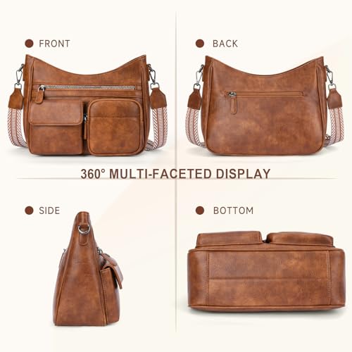 Image of Crossbody Bags for Women Trendy Vegan Leather Crossbody Purse Shoulder Handbags Multiple Pockets Hobo Bag Ladies