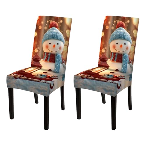 Image of Nuxovilar 2PCS Smiling Snowman Sleigh Stretch Chair Covers 23.6x70in