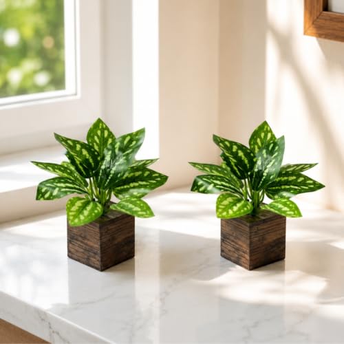 Image of DecoreBugs Artificial Real Touch Flower Plant with Pot (Pack of 2), 16 cm Height, Decorative Faux Floral Plant for Home, Office, Living Room, Bedroom, Table & Shelf Decor