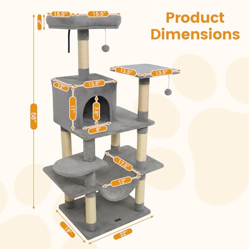 Árbol para Gatos Multi-Nivel 58 Pulgadas con Rascadores y Cama miniatura 2