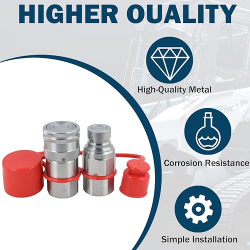 Image of 1 /2 inch Skid Steer Flat Face Hydraulic Quick Connect Couplers With Dust Covers - Compatible With Parker FE Series | Faster FFH Series | Snap Tite 74 Series