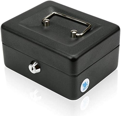 Small Cash Box with Key Lock and Coin Try, Portable 6" Petty Cash Tin Steel Money Safe Box (Multi Color)
