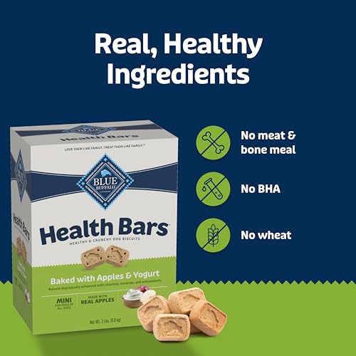 Image of Blue Buffalo Health Bars Mini Crunchy Dog Biscuits, Oven-Baked with Natural Ingredients, Apples & Yogurt, 32-oz Bag (Pack of 2)