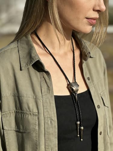 Image of Jeilwiy Bolo Tie for Men Western Cowboy Tie Necklace Gold Bolo Tie Leather Necktie Halloween Tie Accessories for Women