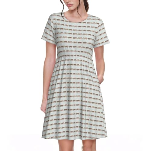 Robe de Noël imprimé hiboux sur branche : vêtement décontracté manches courtes femme