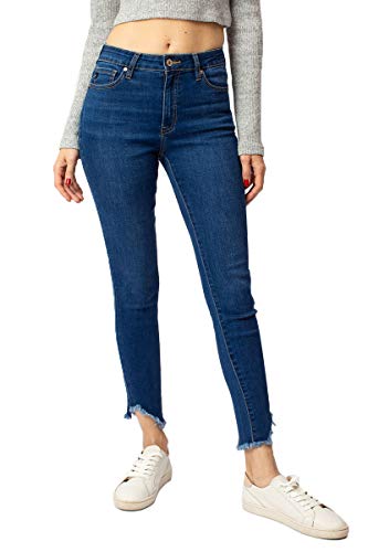 Kan Can Women's High Rise Hem Detail Skinny Jeans - KC7267 (Medium Wash, 28 (US 9))