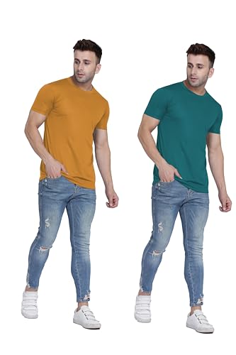 Image of TQH Men Dri Fit Polyester Half Sleeve Round Neck Multicolor t Shirts - Combo Set of 2