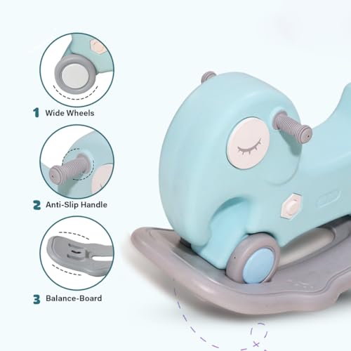 Image of PLAYGRO 3 in 1 Tusker Elephant Ride-On, Rocker Toy with Balancing Board for Kids, Toddler | Baby Rocker Ride-On Toys | Indoor /Outdoor Rider | Age-2+ Year (Blue)