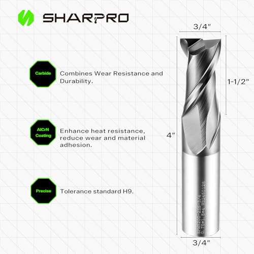 Image of 3 /4 End Mills 3 /4 Inch Shank, 2 Flute Carbide Square Endmill with AlCrN Coated, Upcut Spiral CNC Router Bits for Alloy Steel, Metal and Stainless Steel