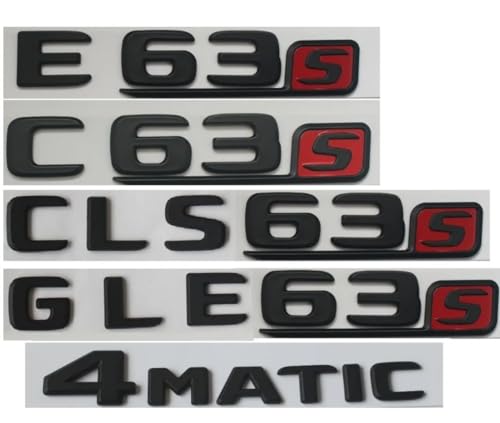 Flat Matt Black Red Letters Trunk Emblems Badges for AMG C63 E63s S63 S CLS63s GLE63s GLS63s 4MATIC (Matte Black,GLE 63s)