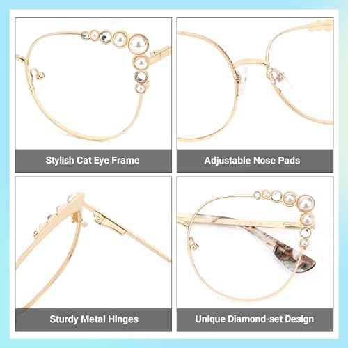 Image of Zeelool Stylish Metal Cat Eye Blue Light Blocking Glasses for Women ZJGM751692-01 Gold, Large