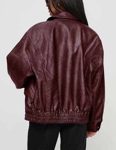 PRETTYGARDEN Wine Red Motorcycle Jacket