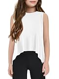 Haloumoning Girls Athletic Tank Top Kids Summer Cute Crop Tops Workout Yoga Sports Shirt 5-14 Years White