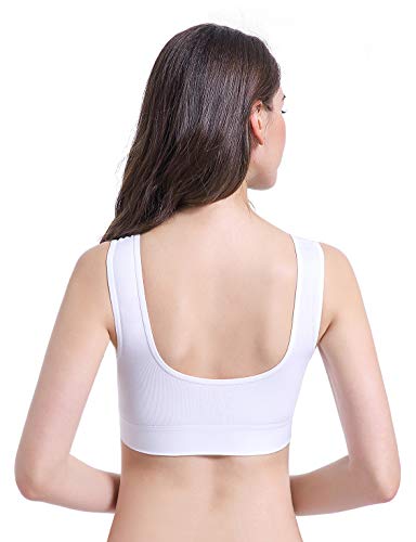 PRETTYWELL Sleep Bra for Women, Seamless Wireless Stretchy Sports Bra, Pack of 3 or 1, with Removable Pads, 3 Pack White 3XL