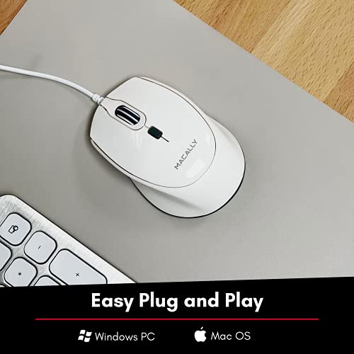 Macally Usb Wired Mouse For Mac Or Pc - Comfortable, Smooth, And Quiet - White Usb Mouse Wired With 5Ft Cable And 4 Dpi - Plug And Play Corded Computer Mouse For Laptop Or Office Desktop - White #TOP1
