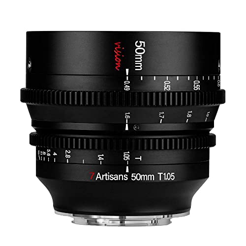 7artisans 25mm35mm50mm T1.05 Large Aperture Cine Lens Wide-Angle Manual Focus Low Distortion Mini Cinema Lens (50mm T1.05, for Sony).