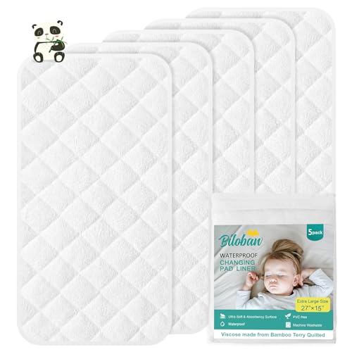 Image of Changing Pad Liner - 5 Pack (Improved Thickness) 14" x 26" Superior Viscose Made from Bamboo Terry Surface, Waterproof & Absorbent Diaper Changing pad Liners