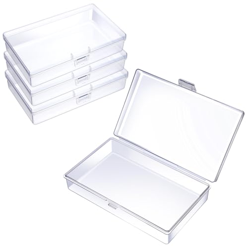 Image of 5.3X3.1 Inch 4 Pack Mini Plastic Storage Containers Box with Lid, Rectangle Clear Storage Boxes Clear Rectangle Box Organizer for Collecting Small Items Beads Jewelry Game Pieces Business Cards