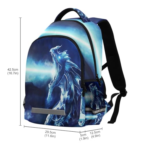 Angry Dragon School Backpacks with Chest Strap for Teens Boys Girls,Lightweight Student Bookbags 17 Inch, Blue Casual Daypack Schoolbags3