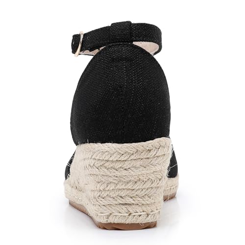 Image of Altxic Women's Closed Toe Canvas Ankle Strap Espadrilles Wedge Sandals