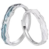 Kronabelle Anillos de boda de plata de ley 925 para parejas, anillos ajustables a juego para hombres y mujeres, diseño de textura ondulada de plata azul de dos tonos, caja de regalo incluida