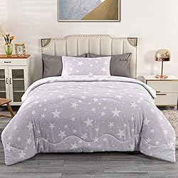 Edredones Estampados Amazon Qucover Edredón 135x200, Edredón Cama 90 Estampado de una Estrella, Juego 2 Piezas Edredón Invierno Cálido 300GMS Diseño Reversible Blanco Gris para Niños con 1 Funda de Almohada 50x75 cm