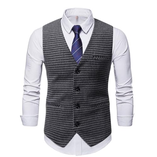Chaleco de traje de pata de gallo con cuello en V para hombre YEBAITOU de un solo pecho