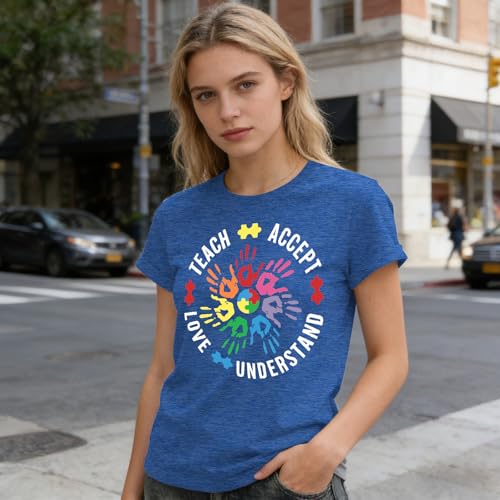 Image of Autism Teach Shirts Women Autism Awareness T Shirt Autism Support Tee Tops Autism Teacher Short Sleeve Shirt